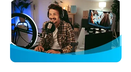 man recording podcast